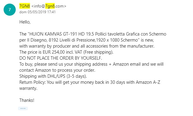 Email venditore truffatore Amazon